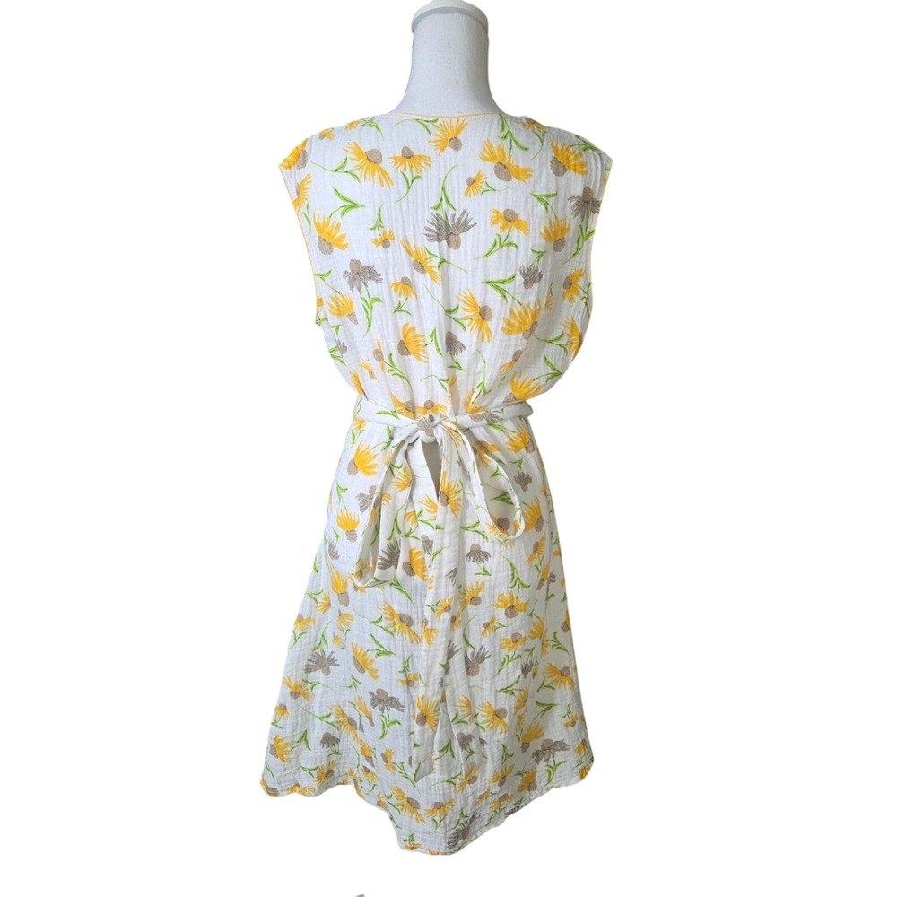 Cottagecore Yellow Floral Cotton Gauze Smocked Wrap Maternity Nursing Dress Midi - Picture 5 of 6
